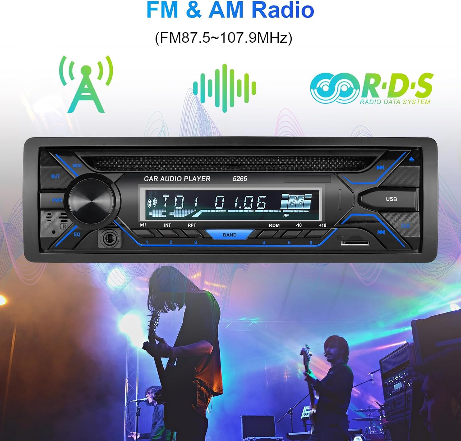 Single 1Din Bluetooth Car Stereo with CD DVD Player AM/FM Radio SD Card Playback