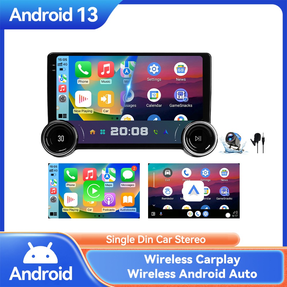 10.1″ Single DIN Android 13 Car Headunit Stereo Radio GPS WIFI BT Carplay Auto