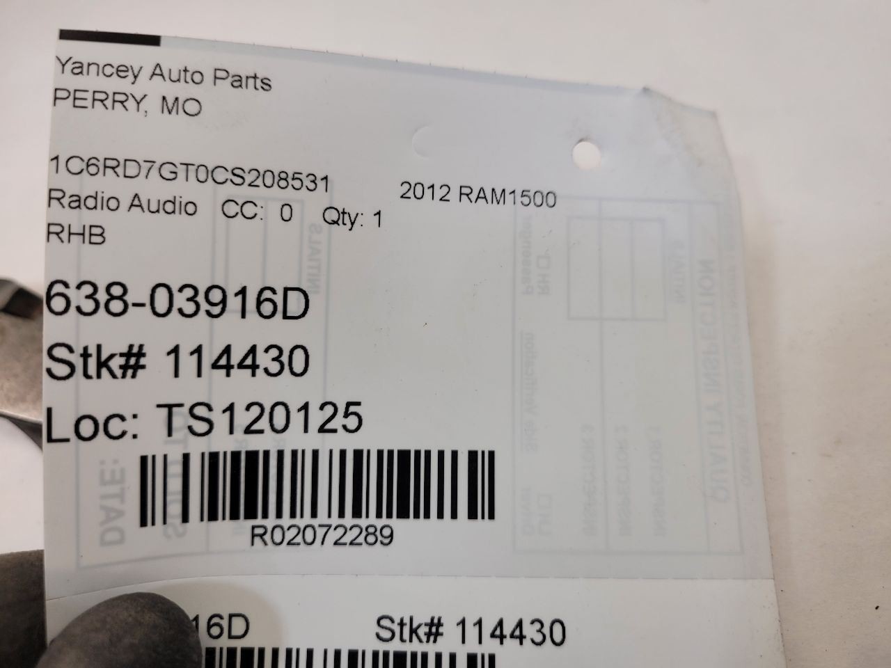 2012 DODGE 1500 PICKUP Audio Equipment Radio Receiver Radio DVD