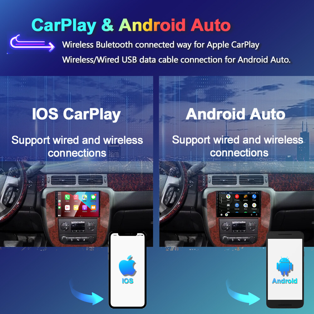 4+64G Android 14 Stereo Carplay GPS SAT Navi Head Unit For Chevy Tahoe 2007-2014