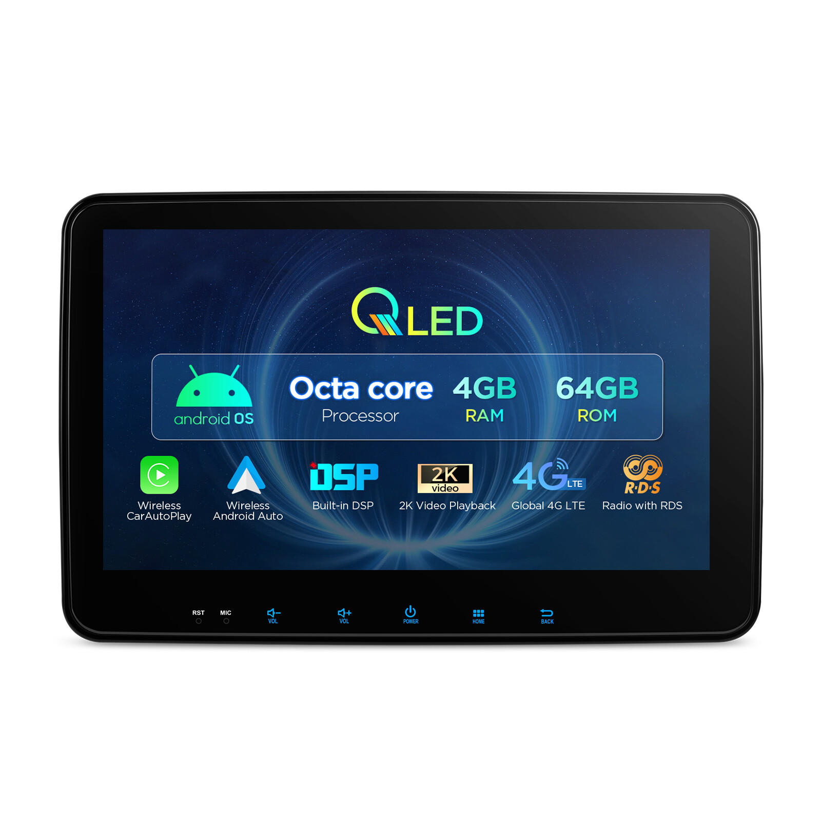 DVR+ 10.1” QLED Double 2DIN WiFi Android 13 8-Core CarPlay Stereo GPS 4G LTE BT