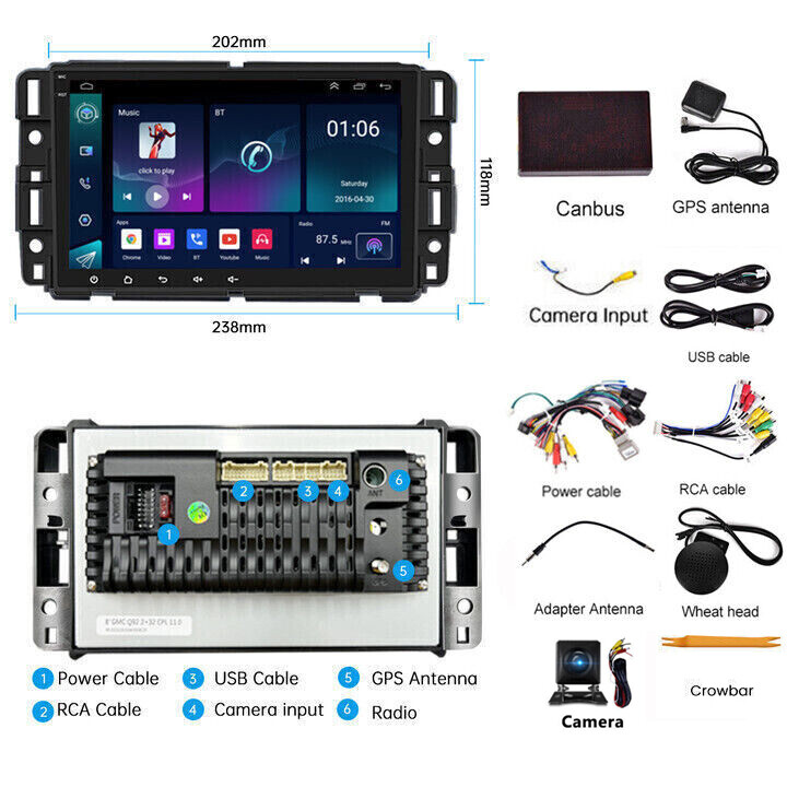 For Chevy Silverado 2007-2013 1500 2500 64G Carplay Stereo 8″ Radio GPS SWC RDS