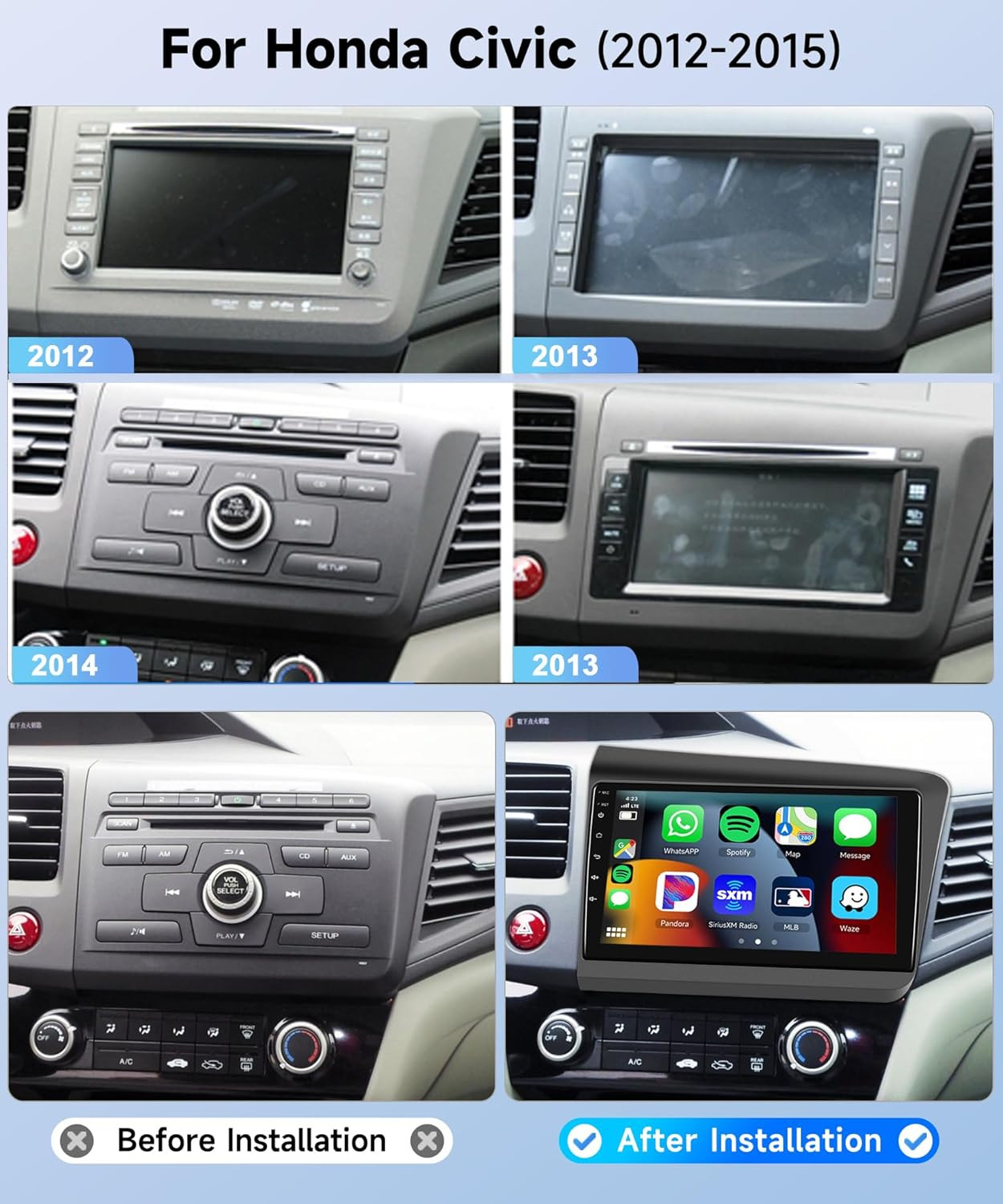 For 2012-2015 Honda Civic Android 14 Car Stereo Radio Apple Carplay GPS 8G+256GB