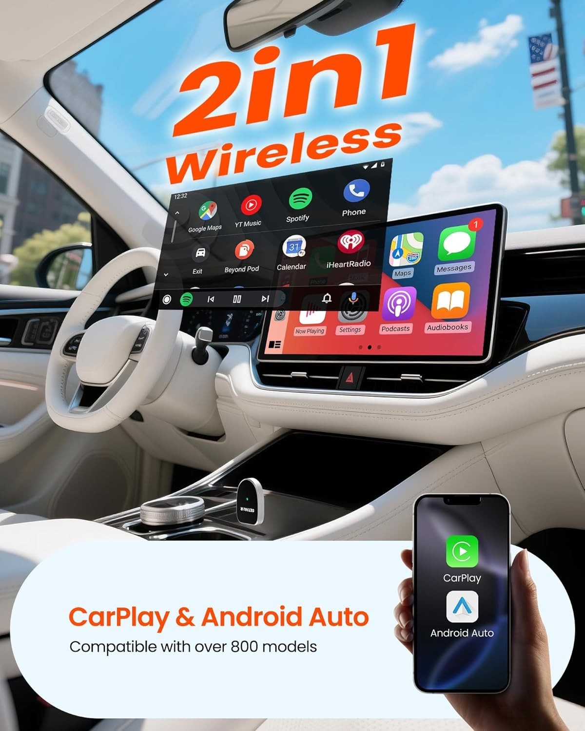 GetPairr Mini 2-in-1 Wireless Adapter for CarPlay & Android Auto Plug & Play