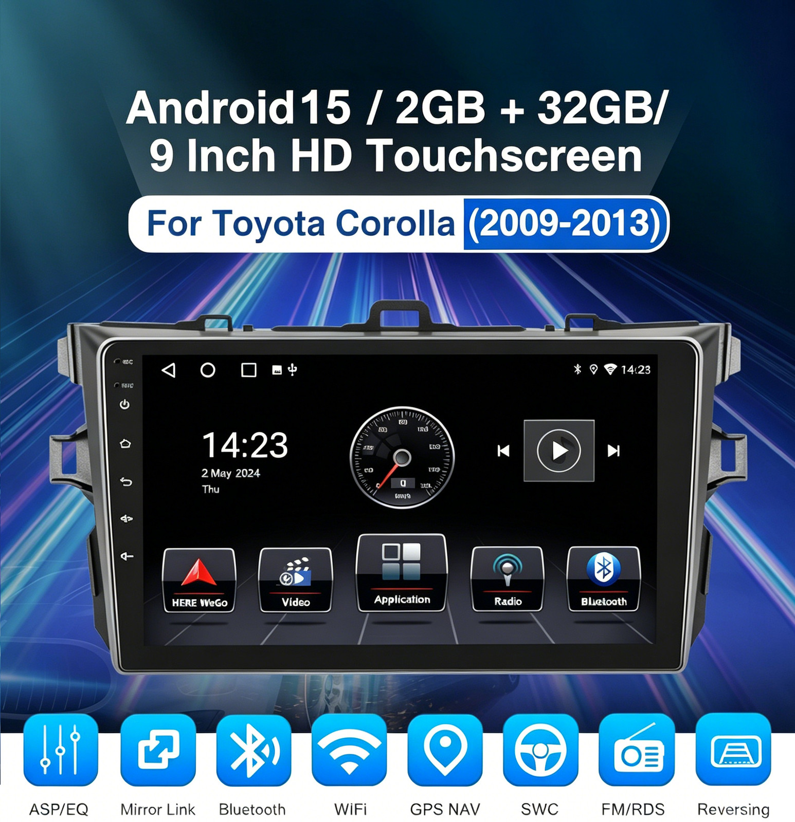 9” FOR TOYOTA COROLLA 2009-2013 Apple Car Radio Android 15 GPS Navi Stereo 32G