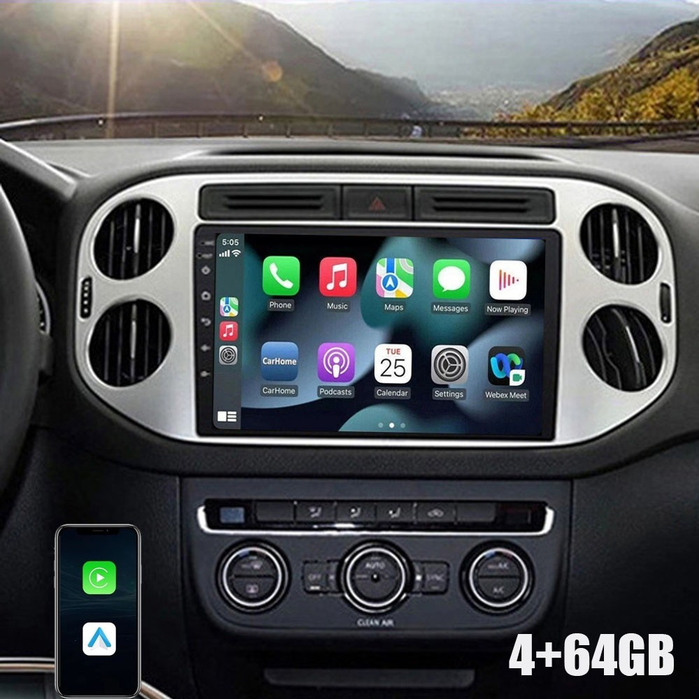 64GB For VW Tiguan 2009-2017 Car Stereo Apple CarPlay Android 15 Radio GPS Navi