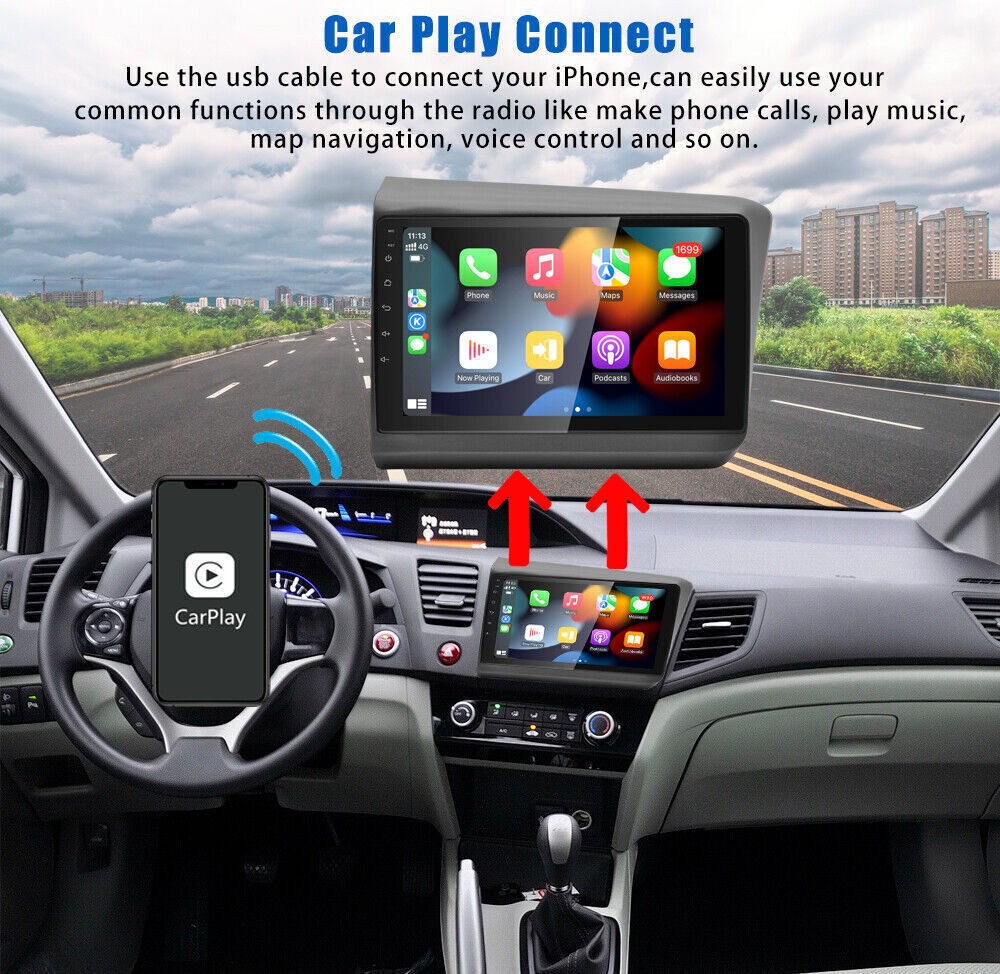 Car Radio Stereo Carplay For Honda Civic 4+64G 9in Bluetooth EQ FM