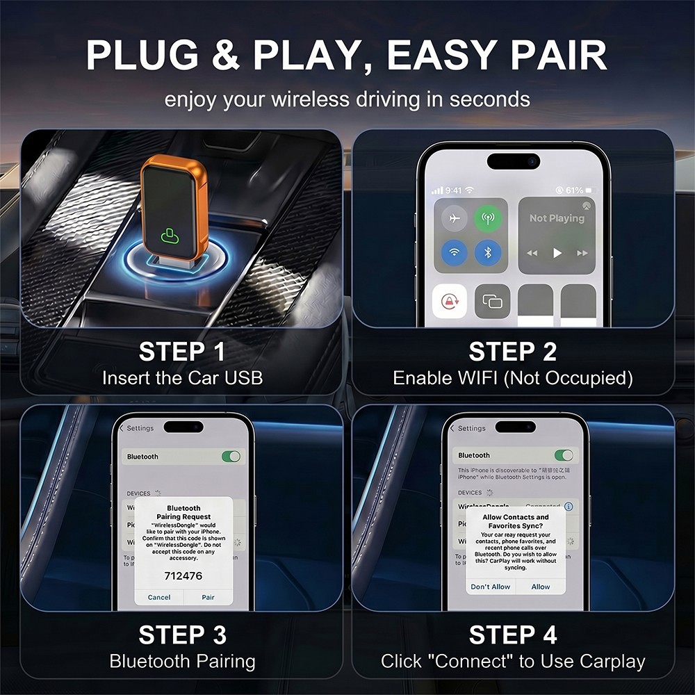 TrolinkTek Wireless CarPlay Adapter for Apple iOS/Android Auto/AirPlay/Miracast