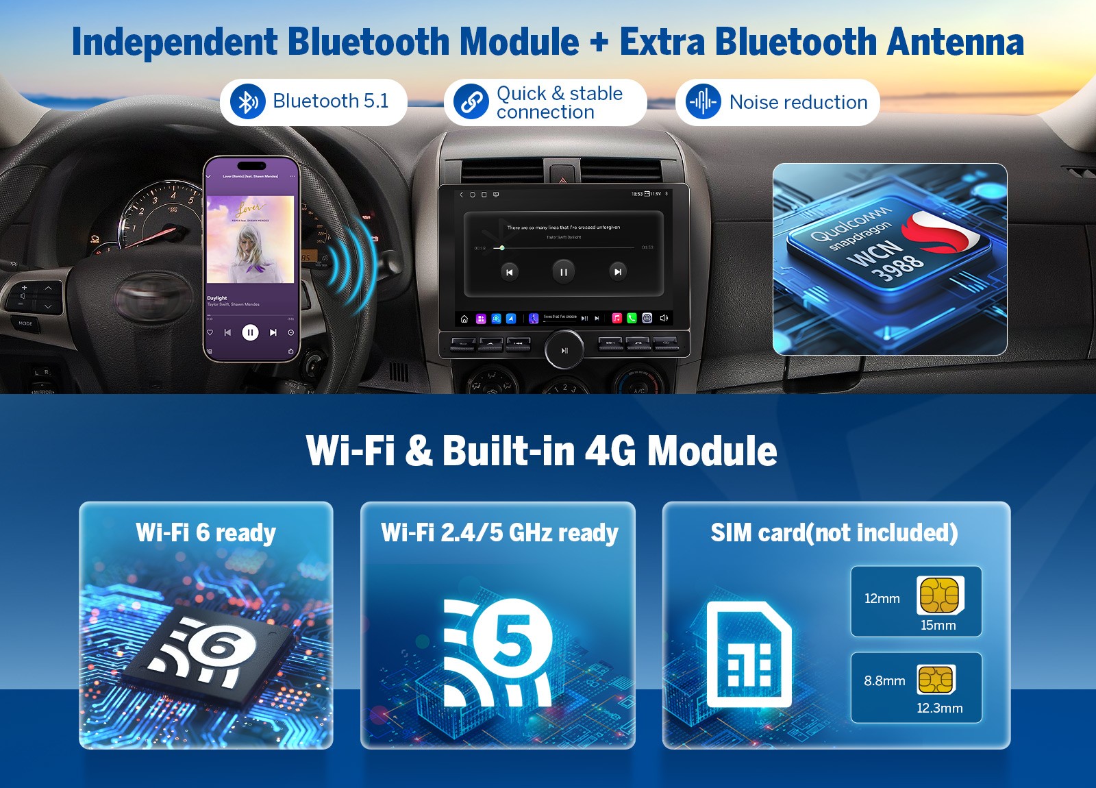 Android 13 2DIN 8Core 8+128GB 10.1″ QLED Car Radio Stereo GPS CarPlay DSP 4G LTE