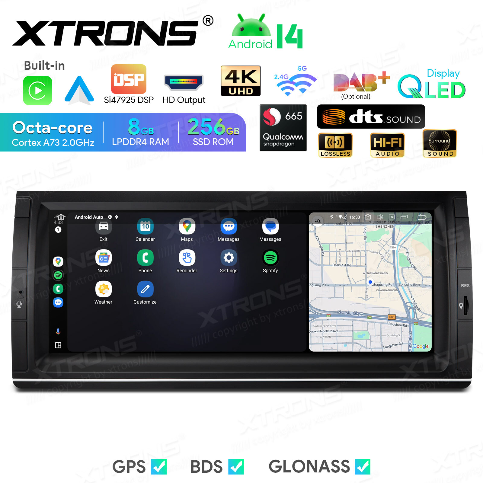 10.25″ QLED Android 14 8-Core 8+256GB Car Stereo Radio GPS For BMW X5 E53 DTS 4K