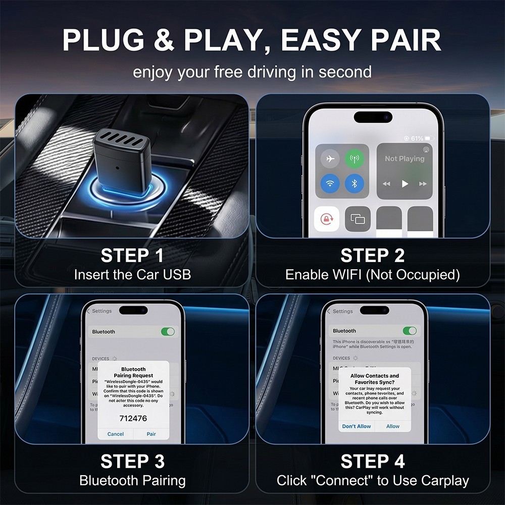 NEW Wireless USB Carplay Adapter Dongle For iPhone Apple Android Auto Plug &Play