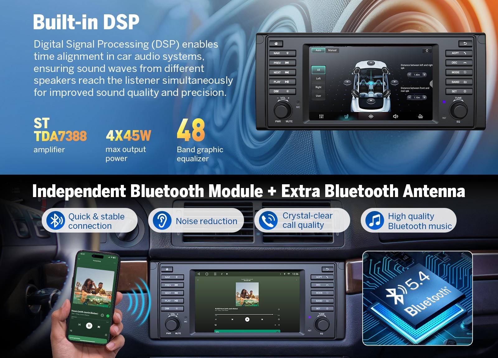CAM+DVR+OBD+7″ Android 13 Car Stereo GPS Navigation Radio CarPlay for BMW E39 M5