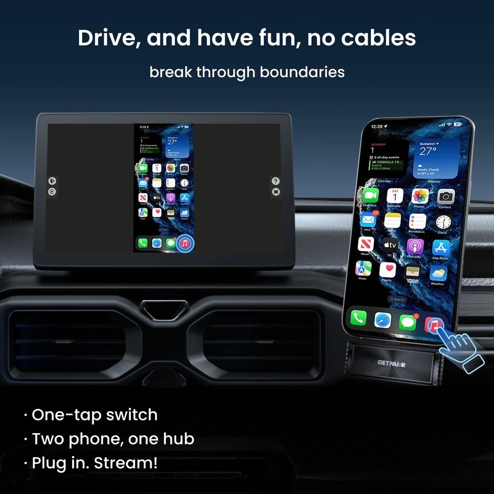 GetPairr Cast Wireless Screen Mirroring & CarPlay Adapter WiFi 6 Bluetooth 5.4
