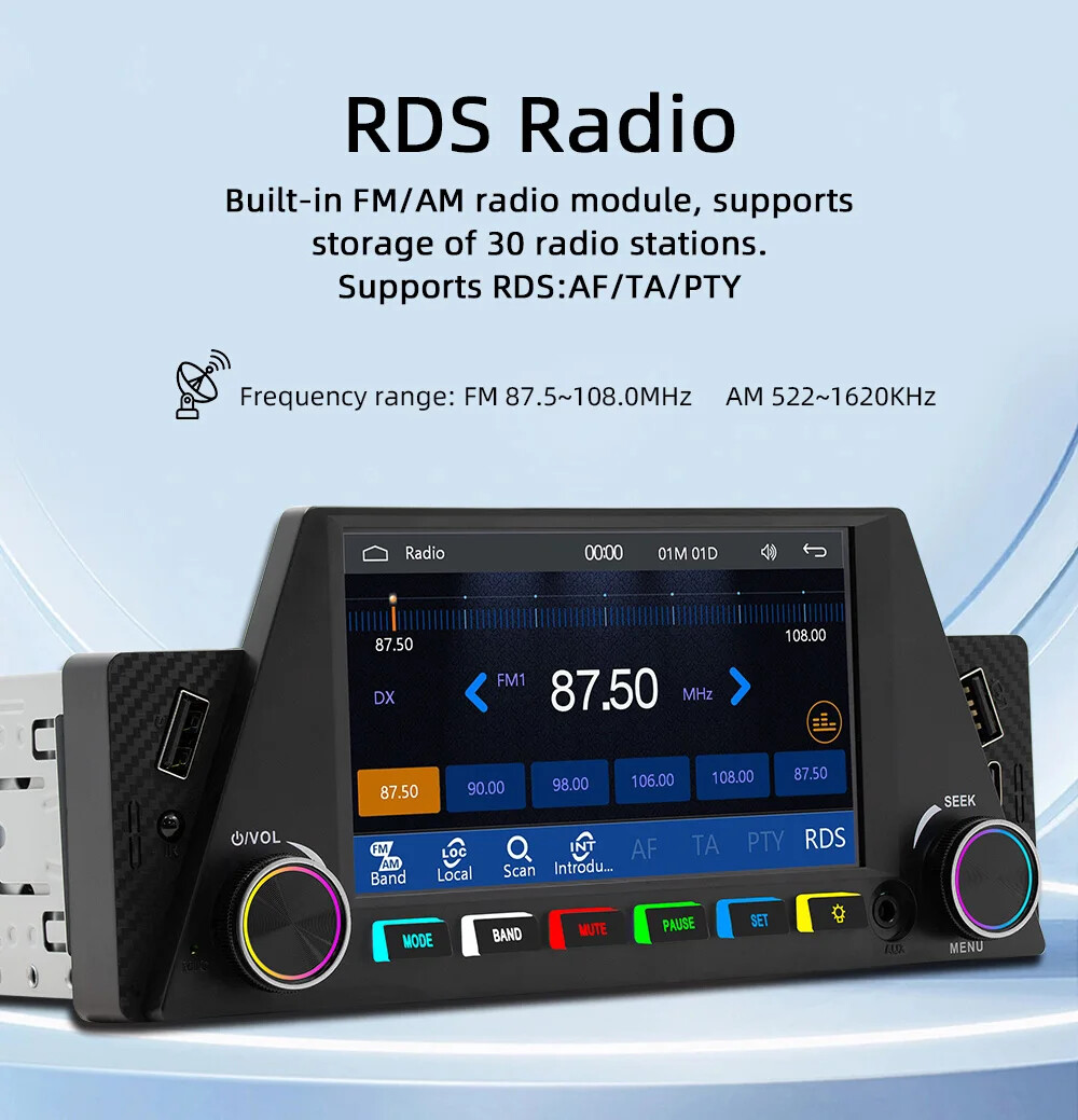 1Din 6.86 Inch Car Radio with Wireless Carplay Android Auto BT MP5 Multimedia