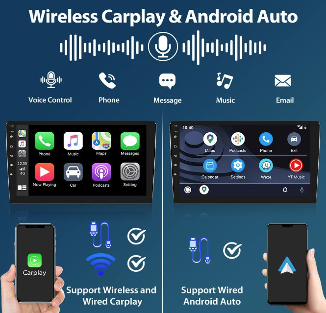 10.1″ Double 2 Din Car Radio Android 13 GPS WIFI BT Carplay Touch Screen Stereo