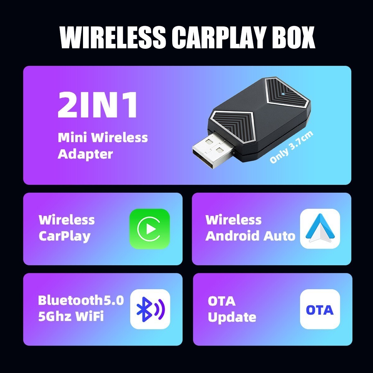 Wireless CarPlay Adapter For Android Auto &Apple USB Car Dongle Connect Mini Box