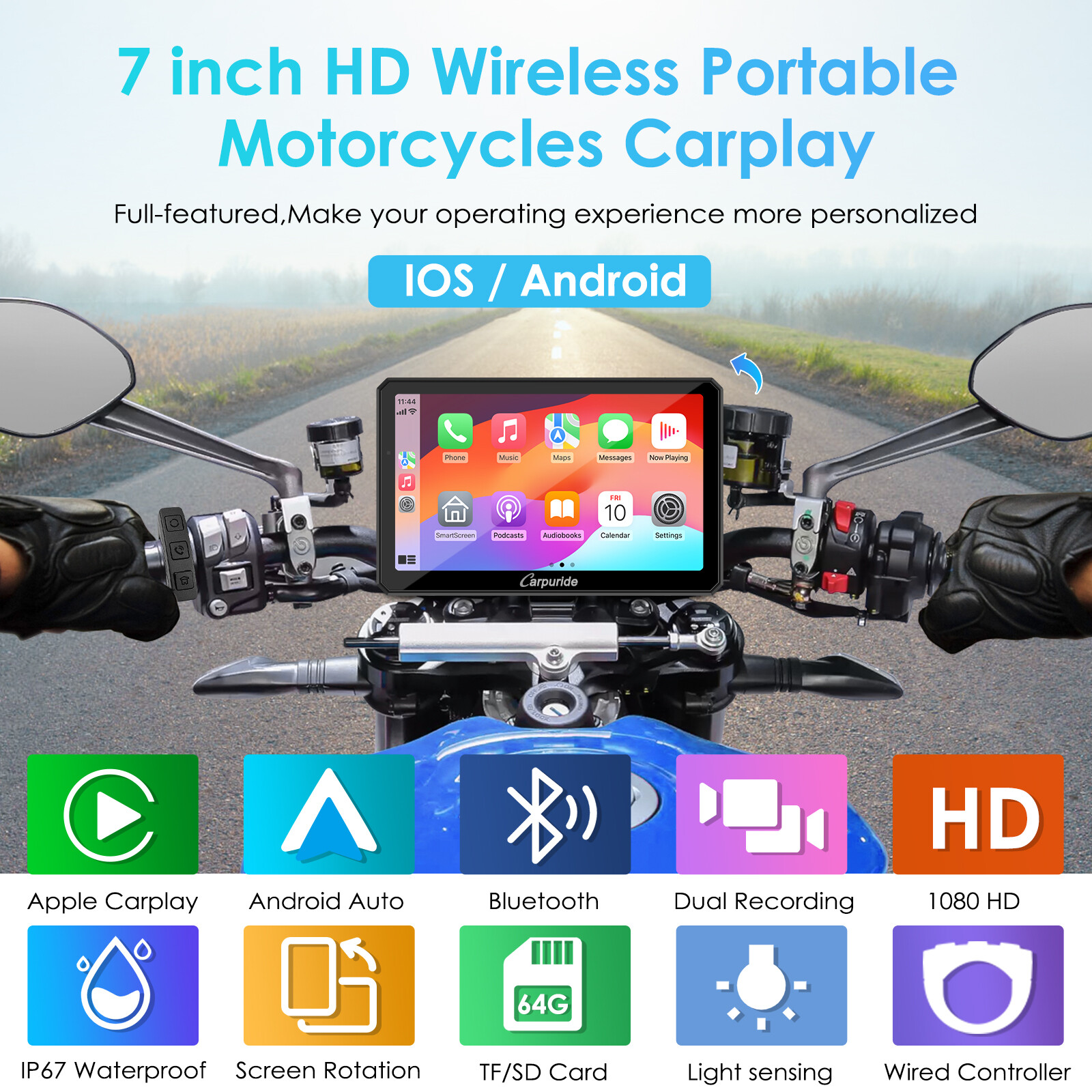 Carpuride W712D TPMS Wireless Carplay Wired Controlled Rotatable screen Dash Cam