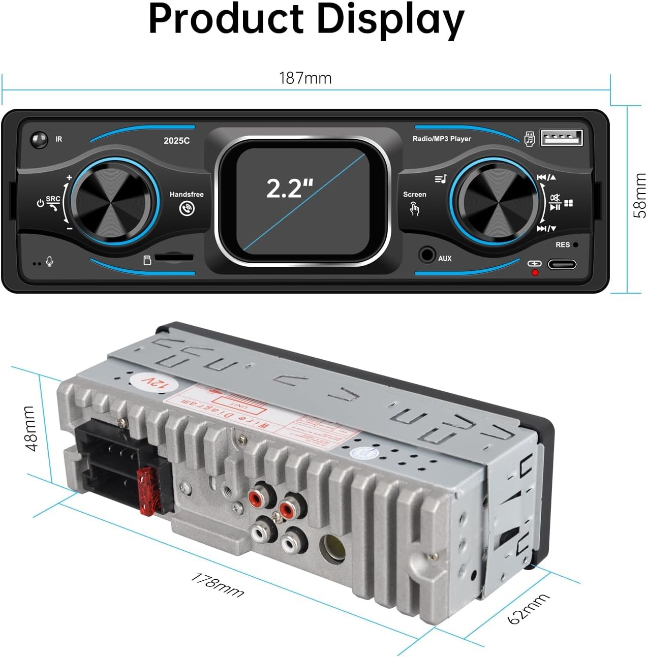 Single DIN Car Stereo Bluetooth CD/DVD Player MP3 USB SD AUX RDS FM/AM Radio