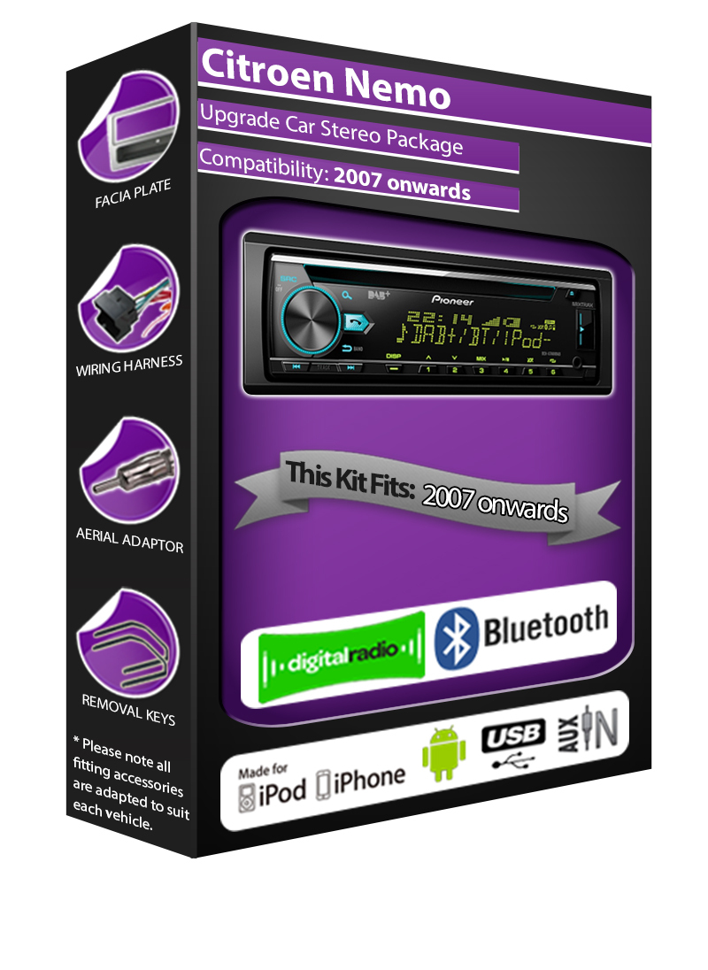 Citroen Nemo DAB radio, Pioneer stereo CD USB AUX in player, Bluetooth handsfree