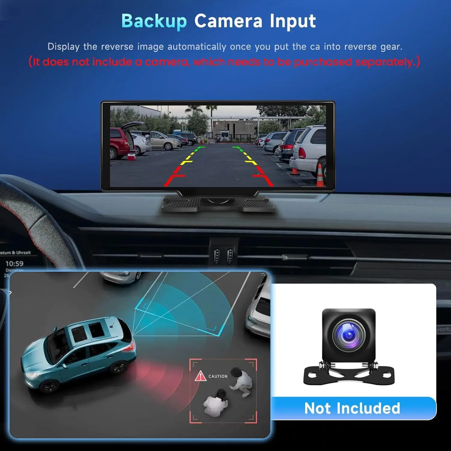 Jansite New 10.26” 4K Dashcam Wireless CarPlay Rearview Dual Lens DVR WiFi GPS