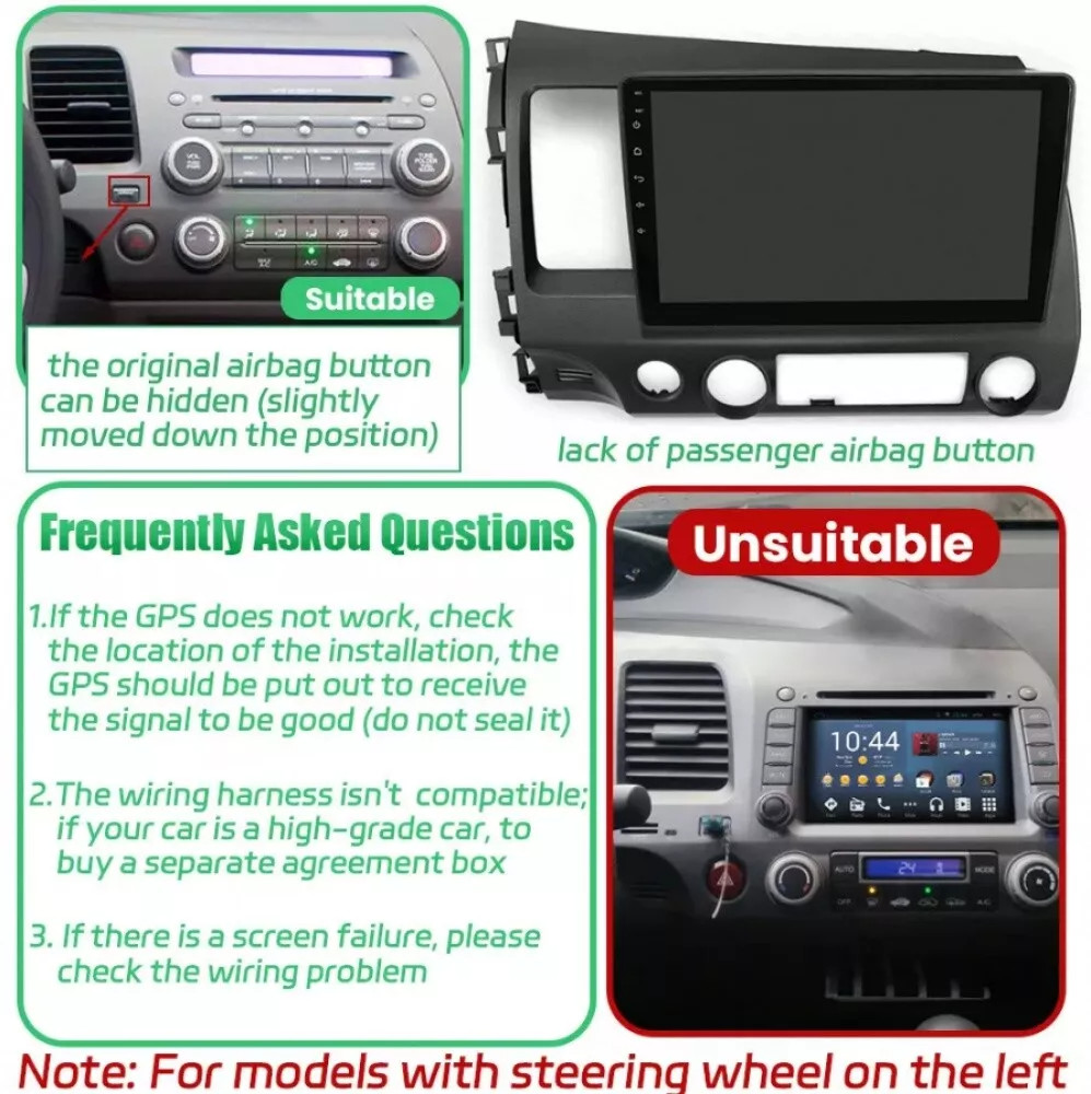 For Honda Civic 2006-2011 Apple CarPlay 10″ Android 13 Car Stereo GPS WiFi 4+64G
