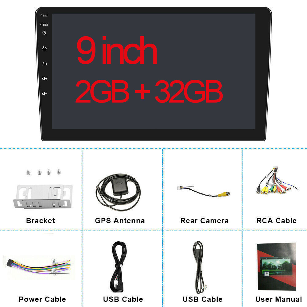 2 Din 9″ Android 12 Car Stereo Radio GPS Navi Touch Screen WiFi CarPlay W/Camera