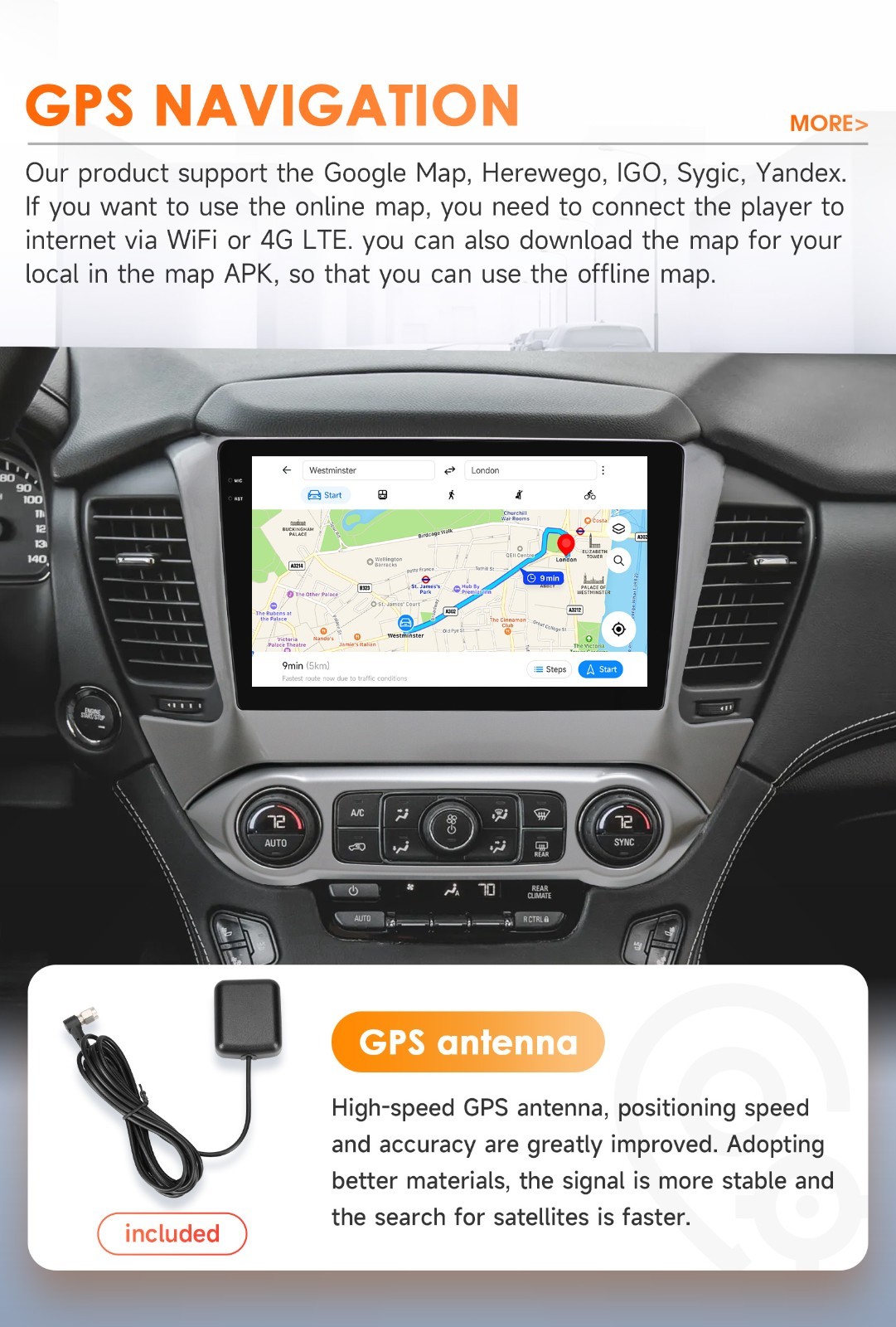 Car Stereo Radio 8Core For GMC Chevrolet Tahoe 15-19 Carplay Android 14 WiFi GPS