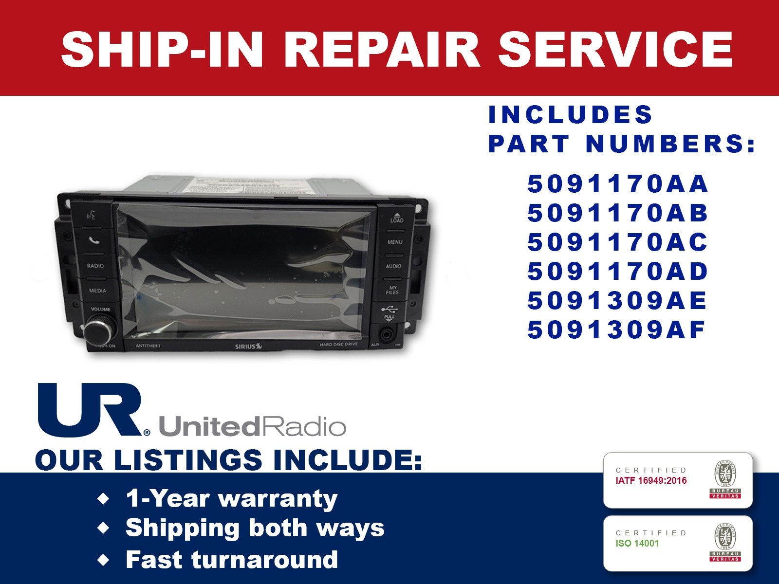 REPAIR SERVICE: 2010-2014 JEEP DODGE RAM MULTIMEDIA OEM RADIO P05091309AE