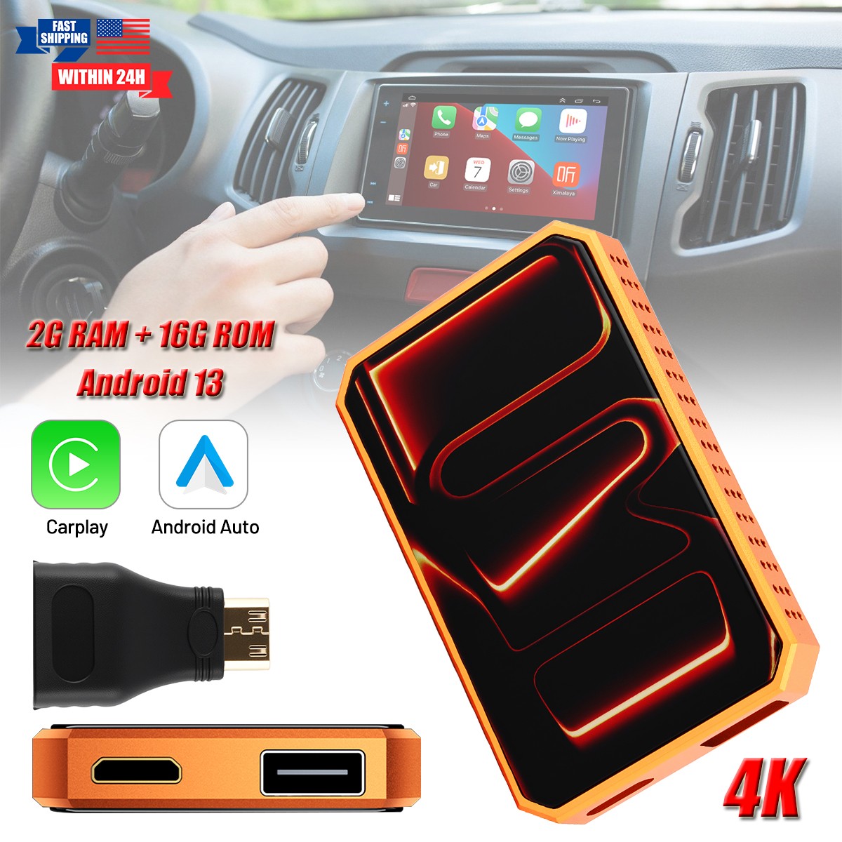 Wireless CarPlay Android Auto WIFI AI Box Adapter Converter w/ Netflix YouTube