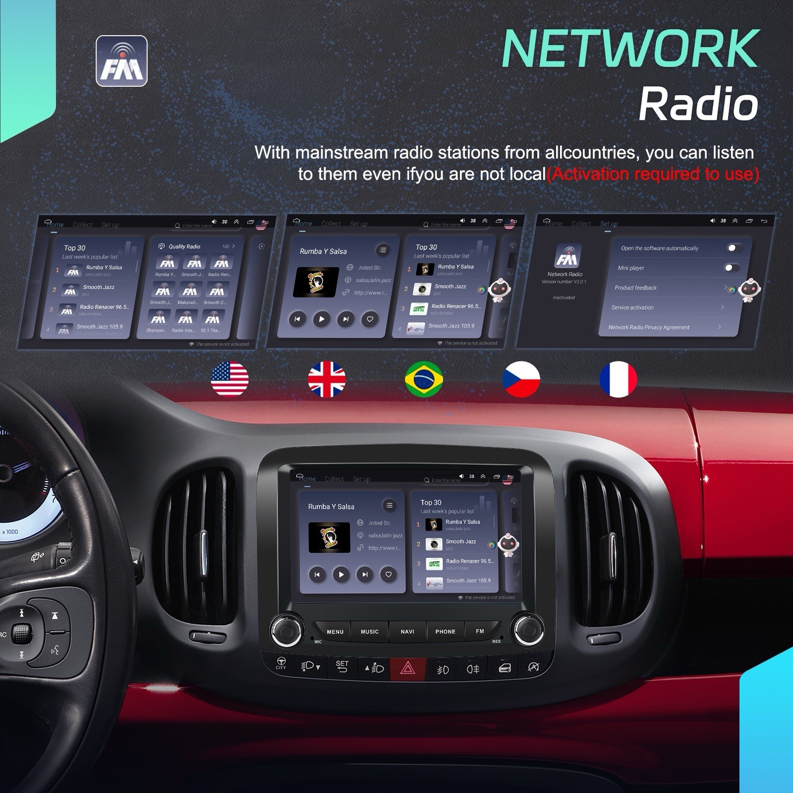7” Android 15 Car Stereo for Fiat 500L 2013-2019 Navigator CarPlay 4+64GB Wi-Fi