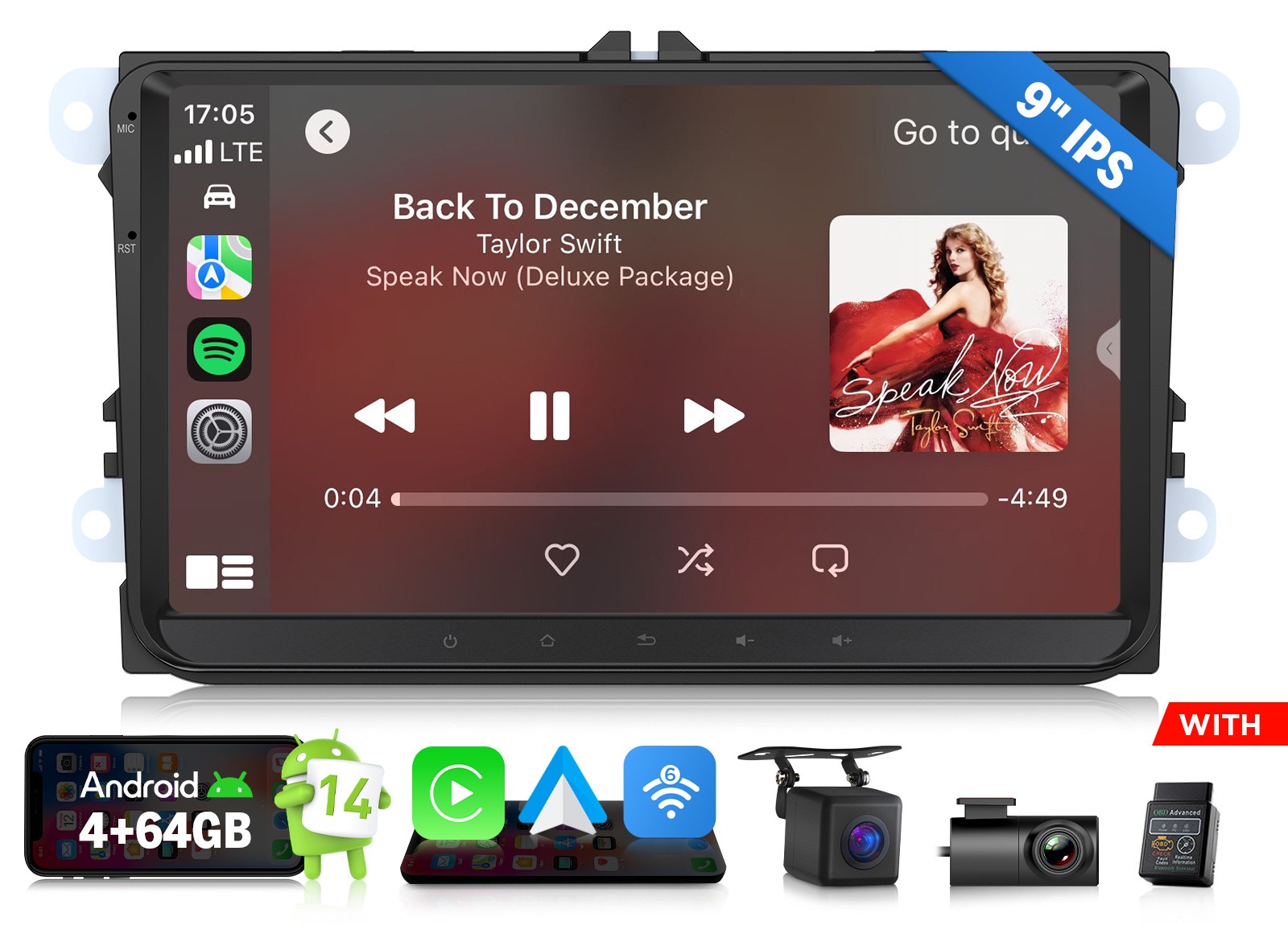 9″Android Auto 14 4+64 for VW Jetta Golf Passat Car Radio Stereo CarPlay SWC GPS