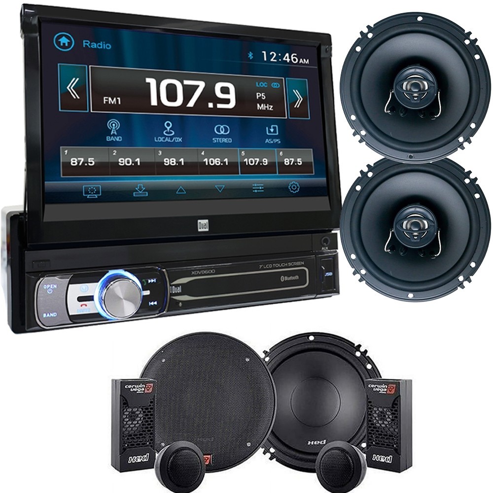 XDVD600 7″ Flip-Up CD/DVD Bluetooth Stereo & 6.5″ 2-Way 6.5″ Component Speakers