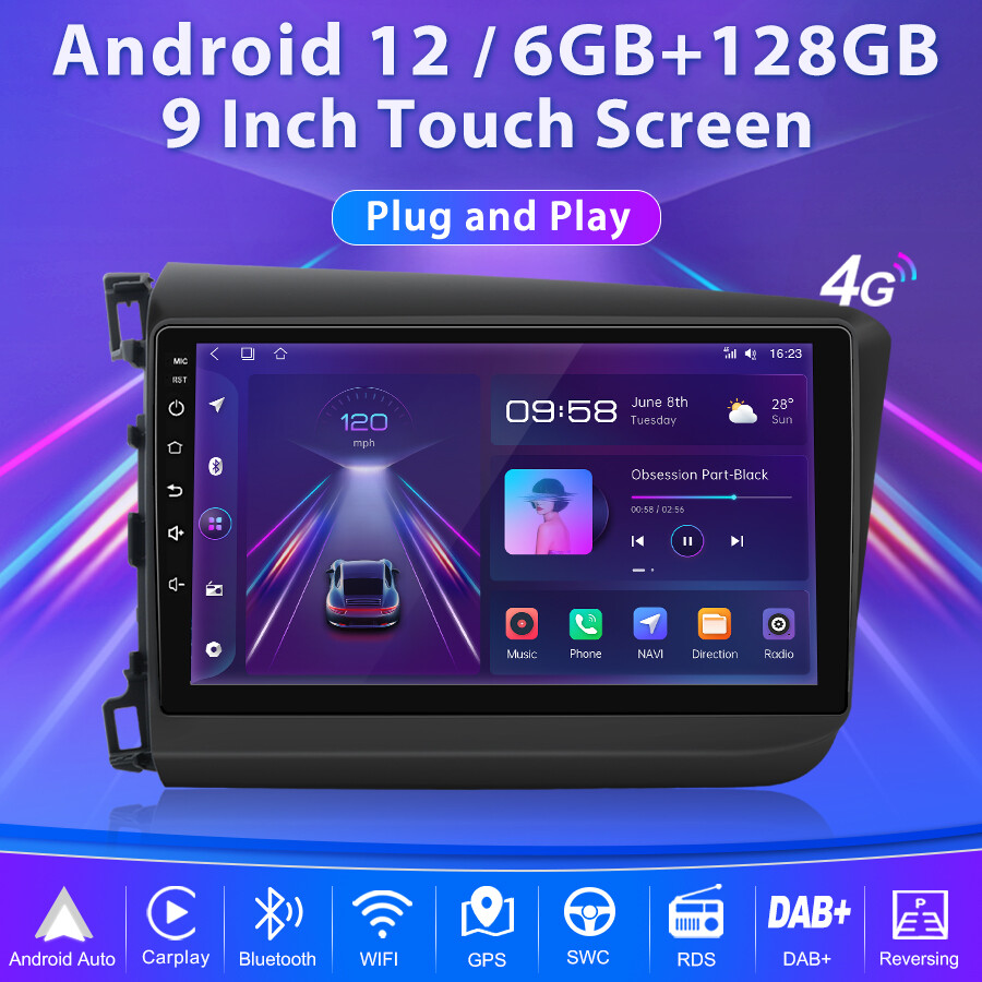 For Honda Civic 2012-2013 6+128G 8Core Android12 Car Radio GPS NAVI WIFI Carplay