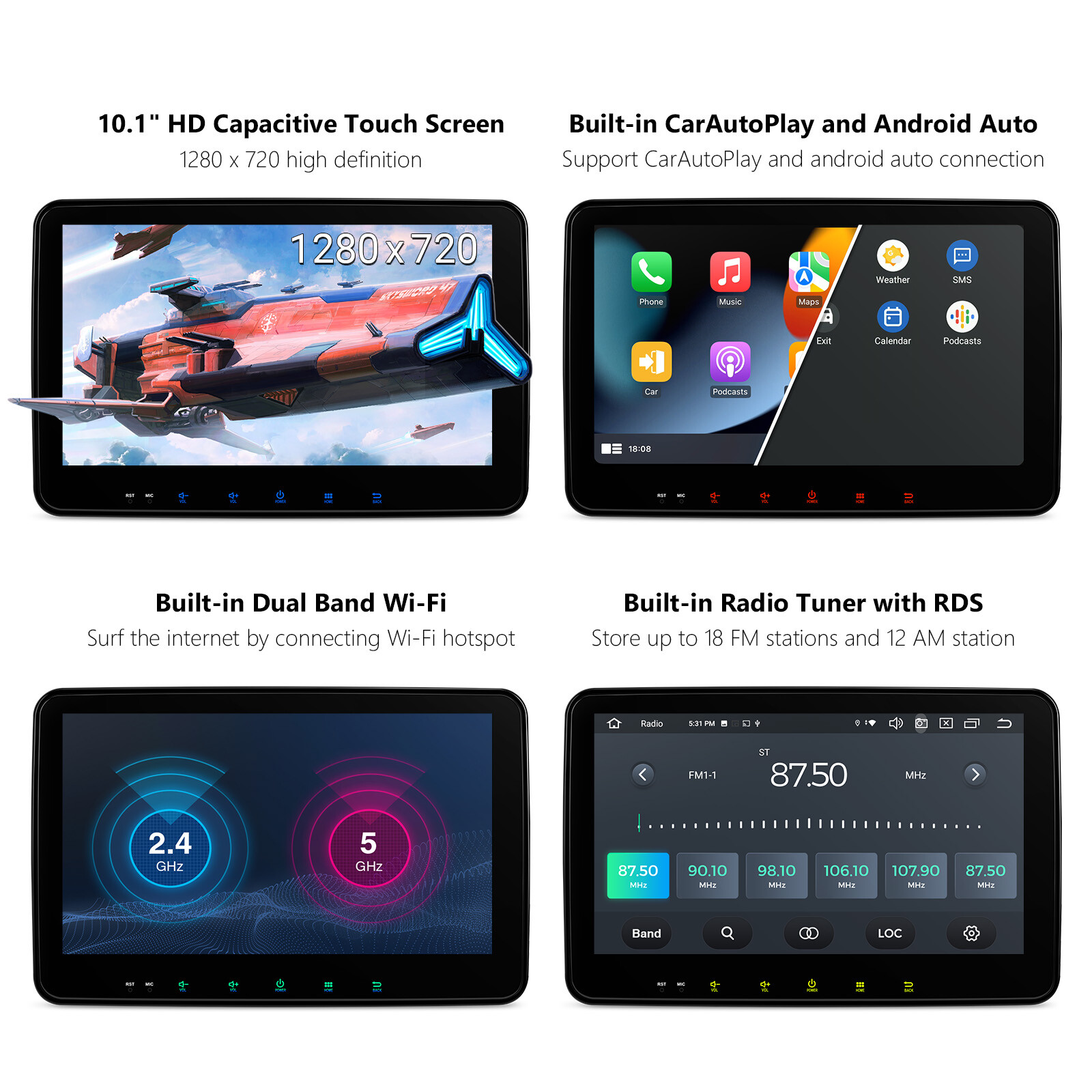 DVR+ 10.1” QLED Double 2DIN WiFi Android 13 8-Core CarPlay Stereo GPS 4G LTE BT