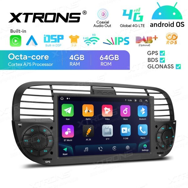 BLACK TABLET CAR FOR FIAT 500 CAR RADIO ANDROID OS 4G RAM + 64G ROM WI-FI GPS 7″
