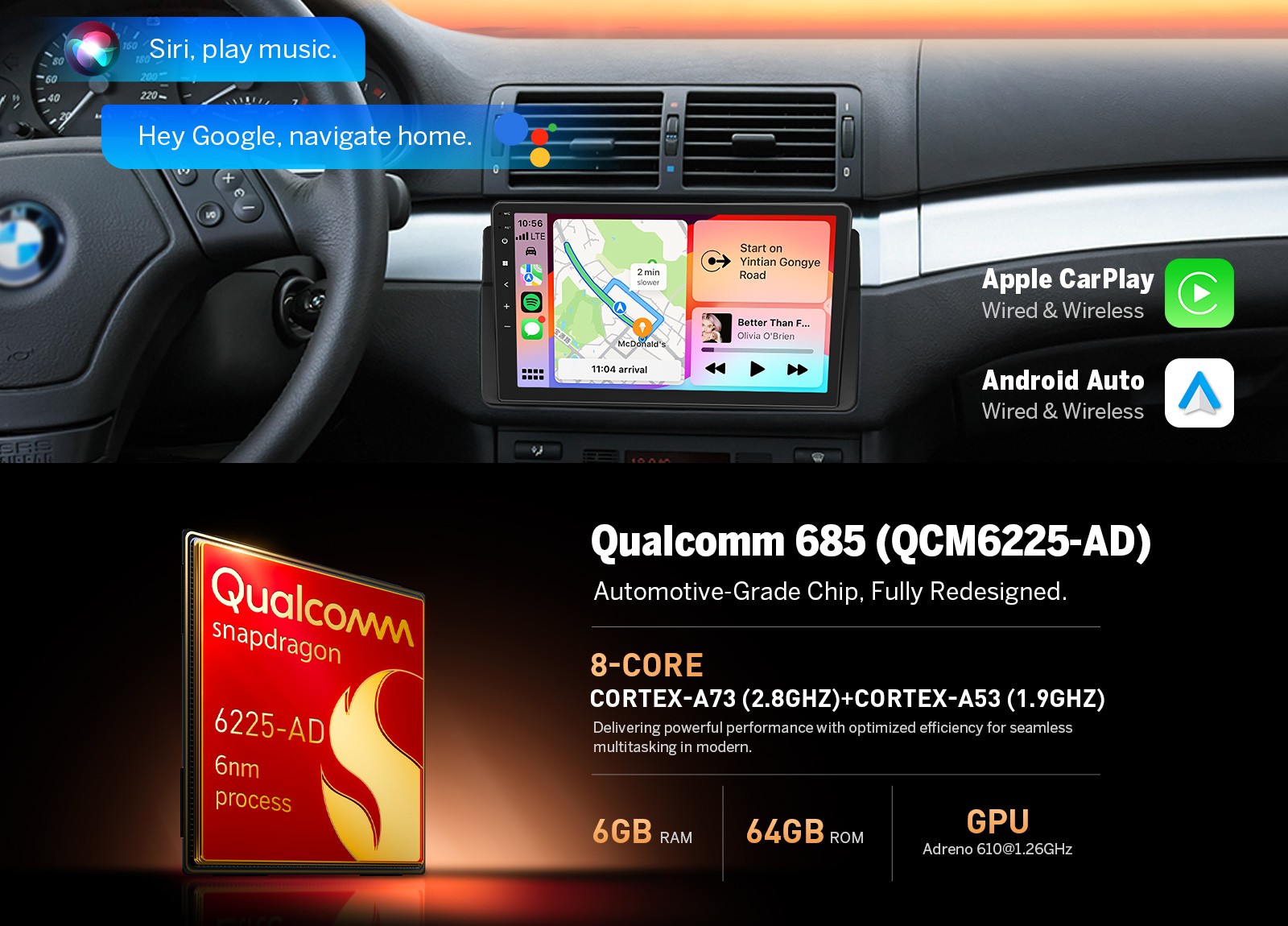Eonon E46X6S2 for BMW E46 M3 1999-2006 9inch QLED 6+64 Android Car Radio CarPlay