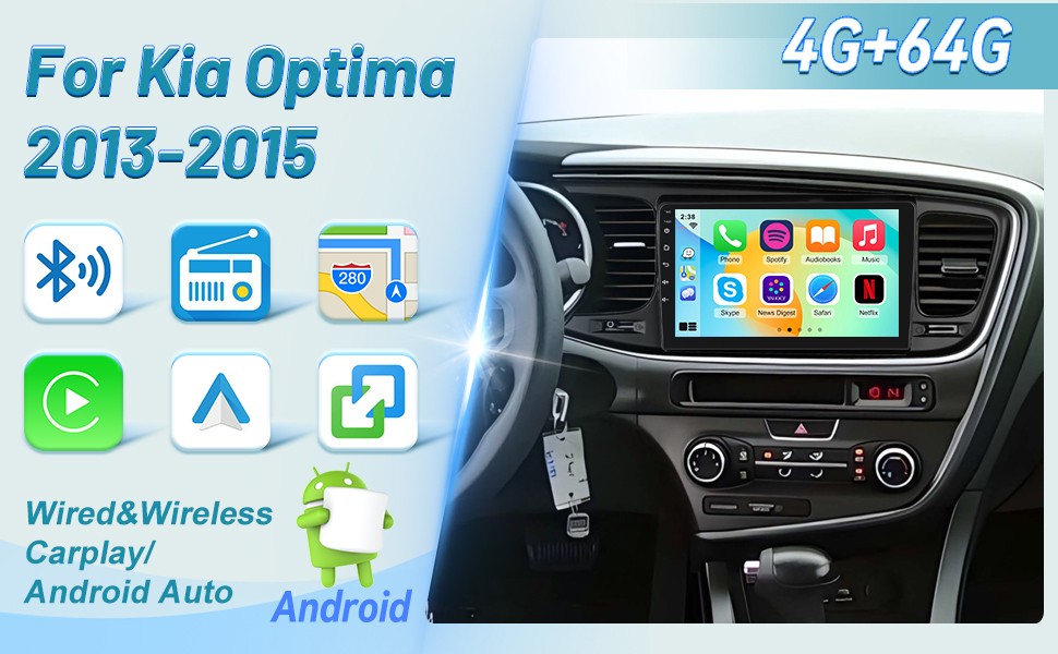 Car Stereo for Kia Optima 2013-2015 Wireless Apple CarPlay & Android Auto FM/RDS