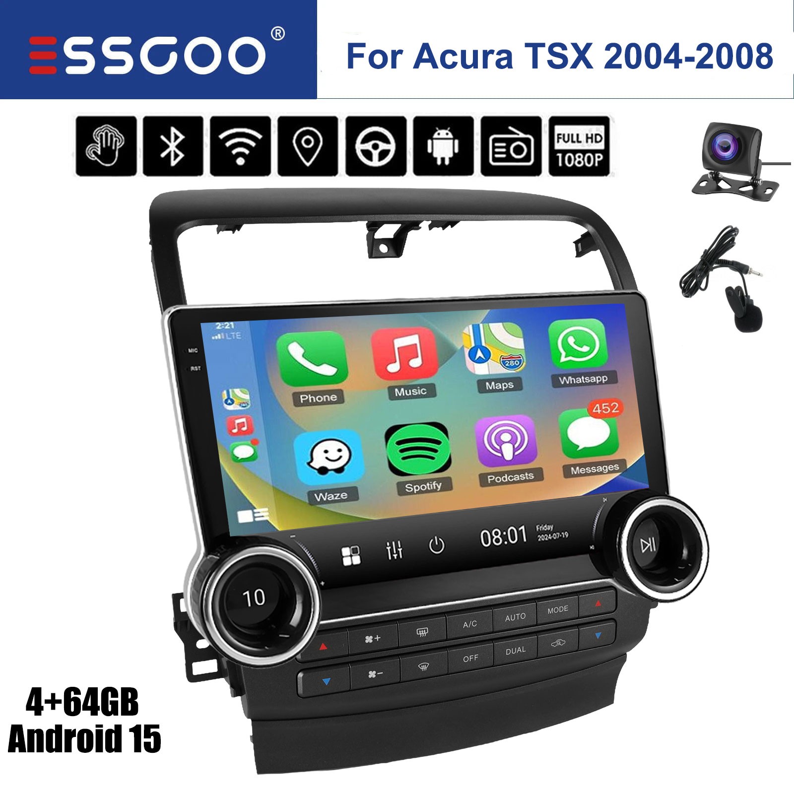 For Acura TSX 2004-2008 Car Stereo Radio Apple Carplay Android 15 GPS Navi AHD