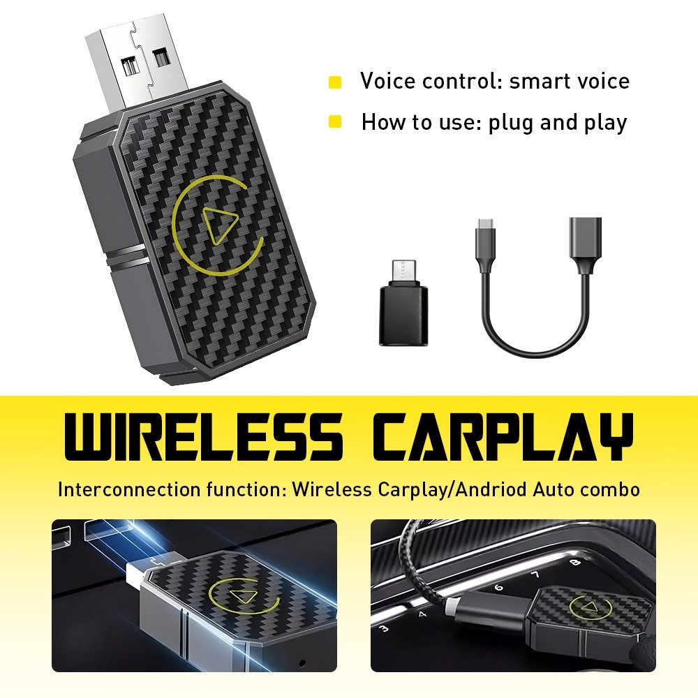 Auto Car Play Wired Wireless CarPlay Adapter for iPhone iOS 10+ Android 11+ New