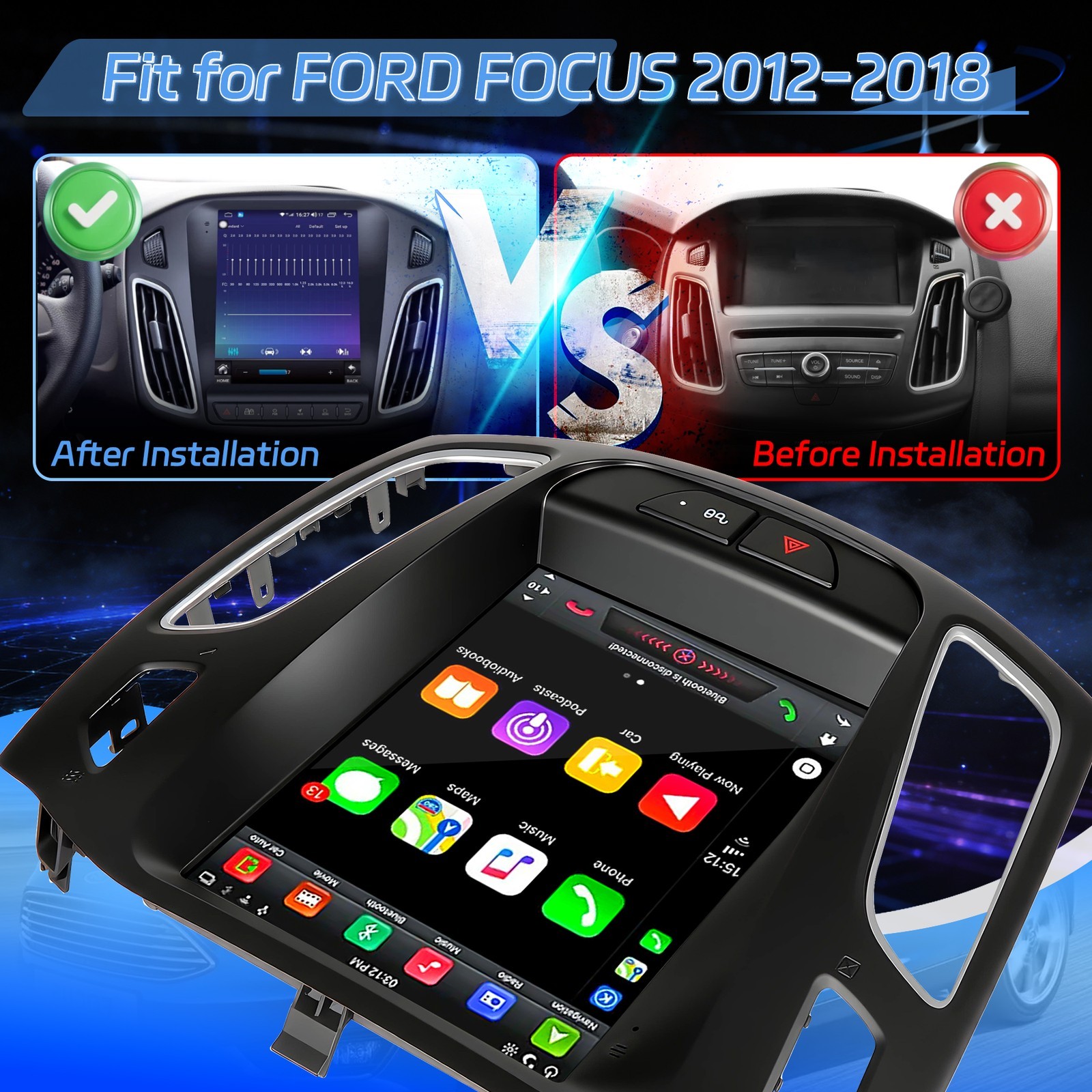IOS Carplay Android15 Car Stereo Radio GPS Navi WIFI For 2012-2018 Ford Focus