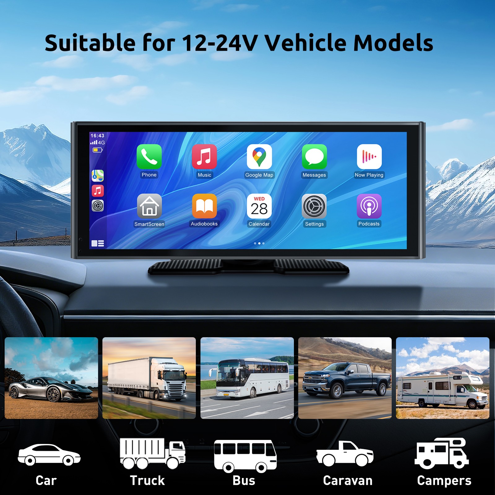 10.26″ Dash Cam 4K Touch Screen Car Stereo Portable Apple Carplay Android Auto