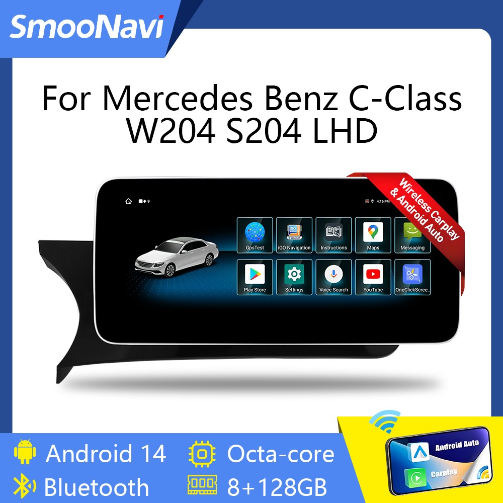 12.3″ For Mercedes-Benz C W204 S204 Android 14 Carplay Car Stereo GPS DAB 128GB