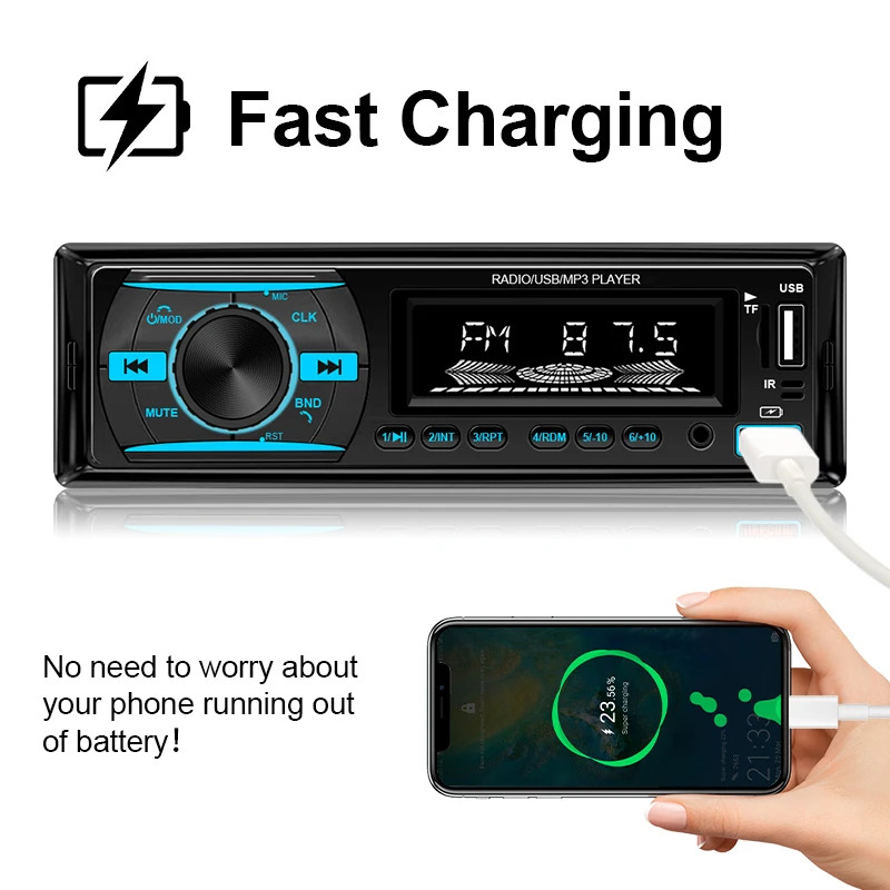 SingleDIN Car Radio Stereo Bluetooth MP3 Player FM AUX USB TF Card Digital Audio