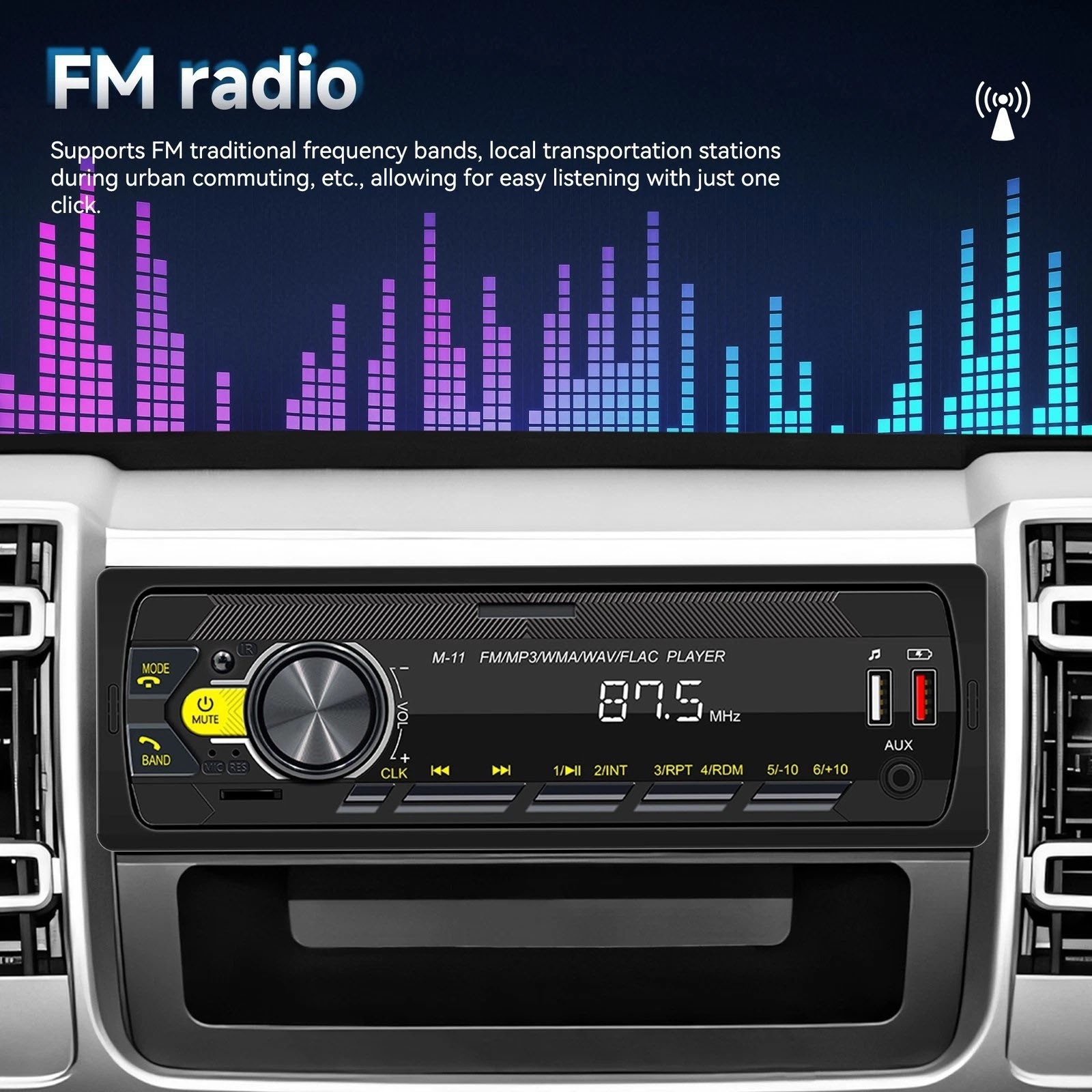 Single Din Bluetooth Car Stereo FM Radio USB AUX MP3 Player Component System