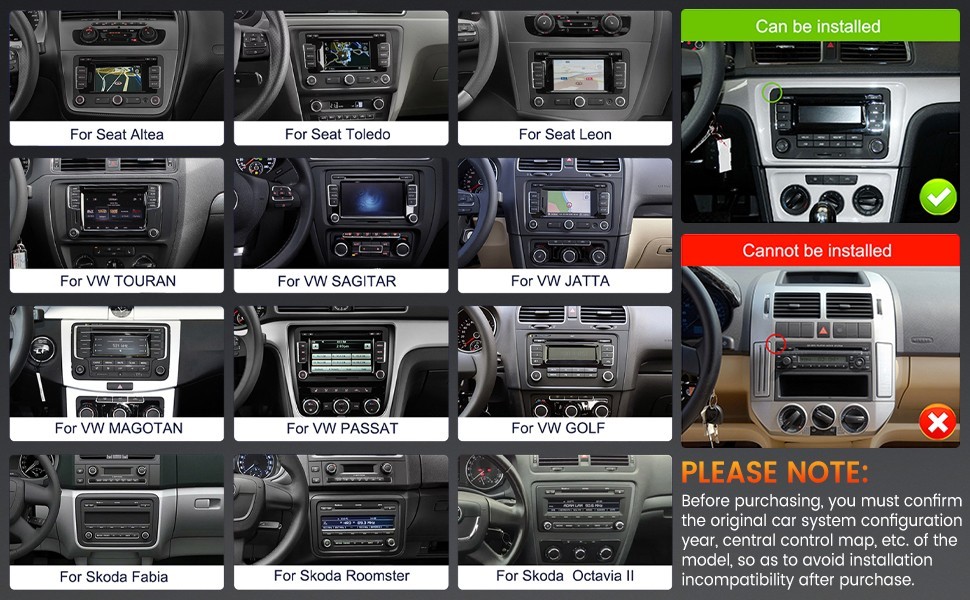 Podofo 2G+64G 7″ HD IPS Touchscreen Android Car Stereo Radio Wireless CarPlay