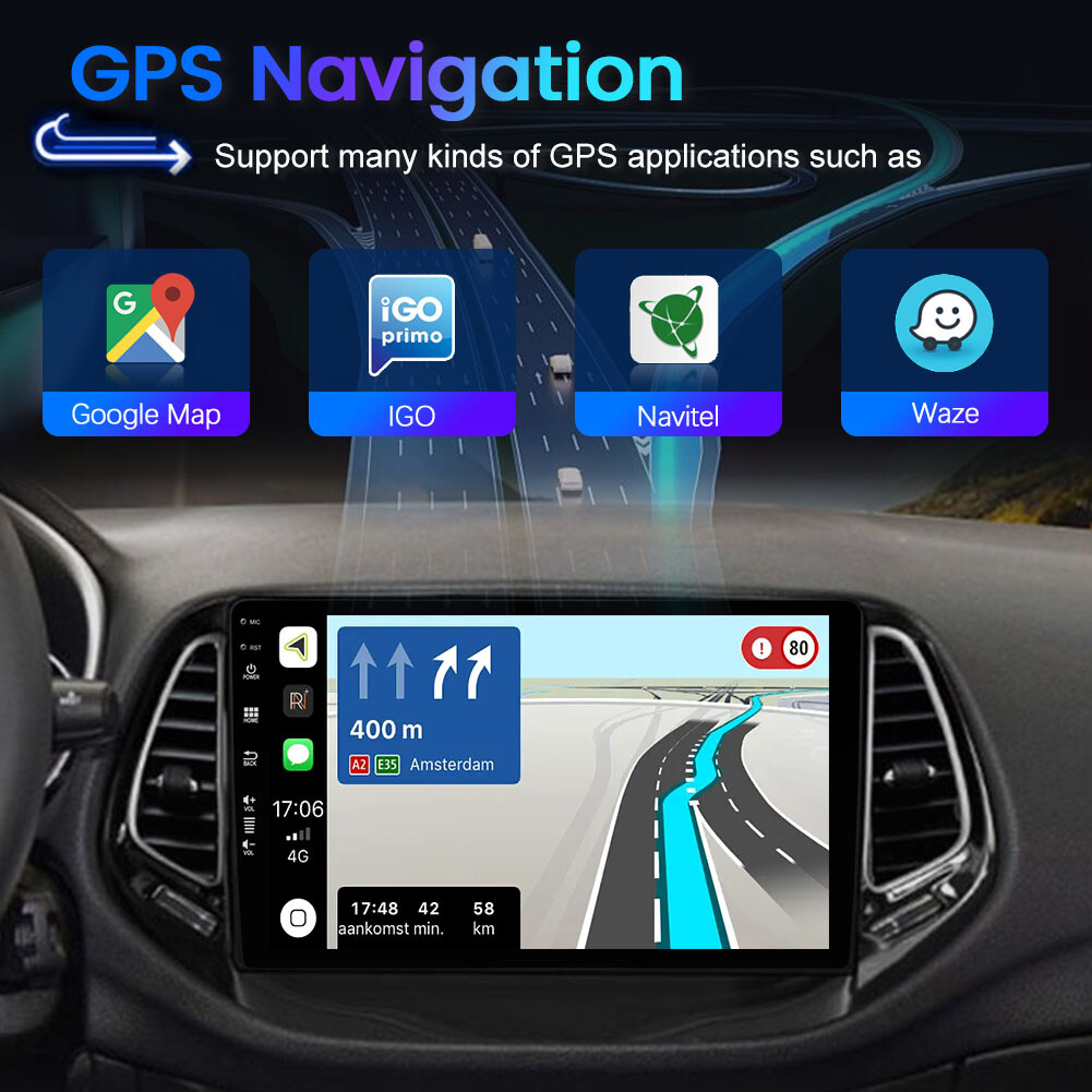 10.1″ 128GB CarPlay Car Stereo Radio Android 13 AM Navi For 2017-19 Jeep Compass