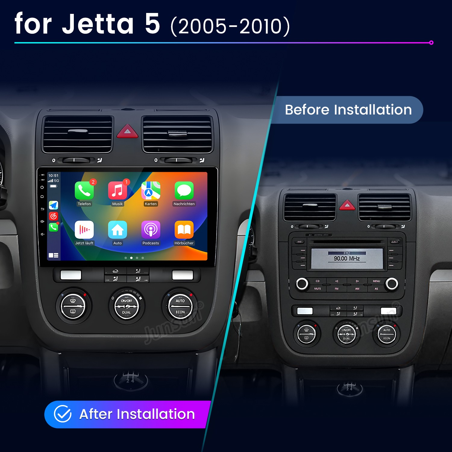 8Core 6+128G Carplay Android 15 Car Stereo Radio GPS Navi For VW Jetta 5 05-2010