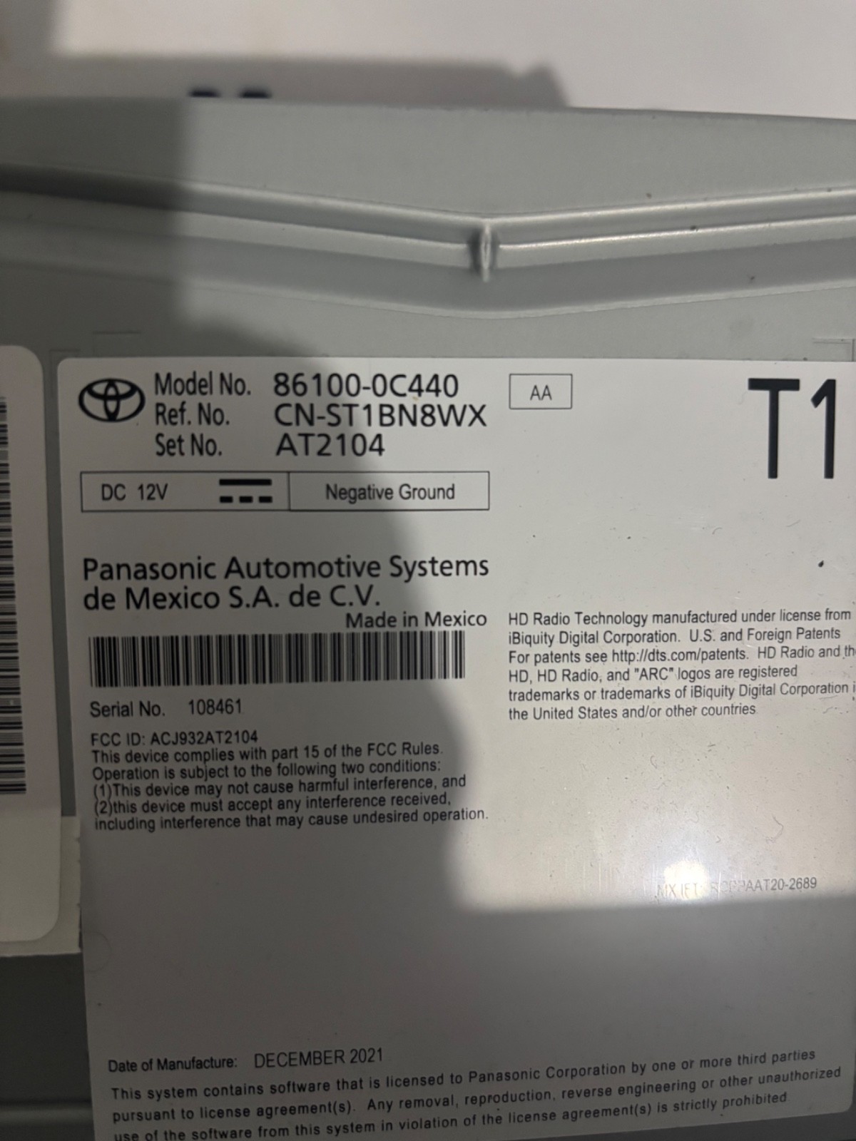 Toyota 86100-0C440 Radio Receiver Assembly 2022/2023