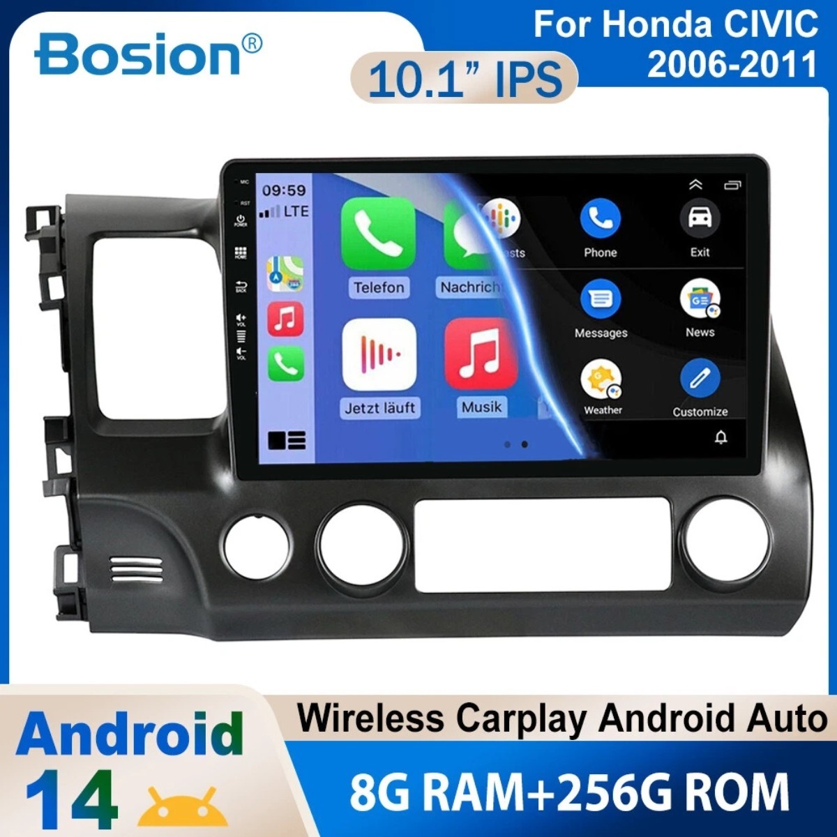 8G+256G Apple CarPlay For Honda Civic 2006-2011 Android 15 Car Radio GPS NAVI US