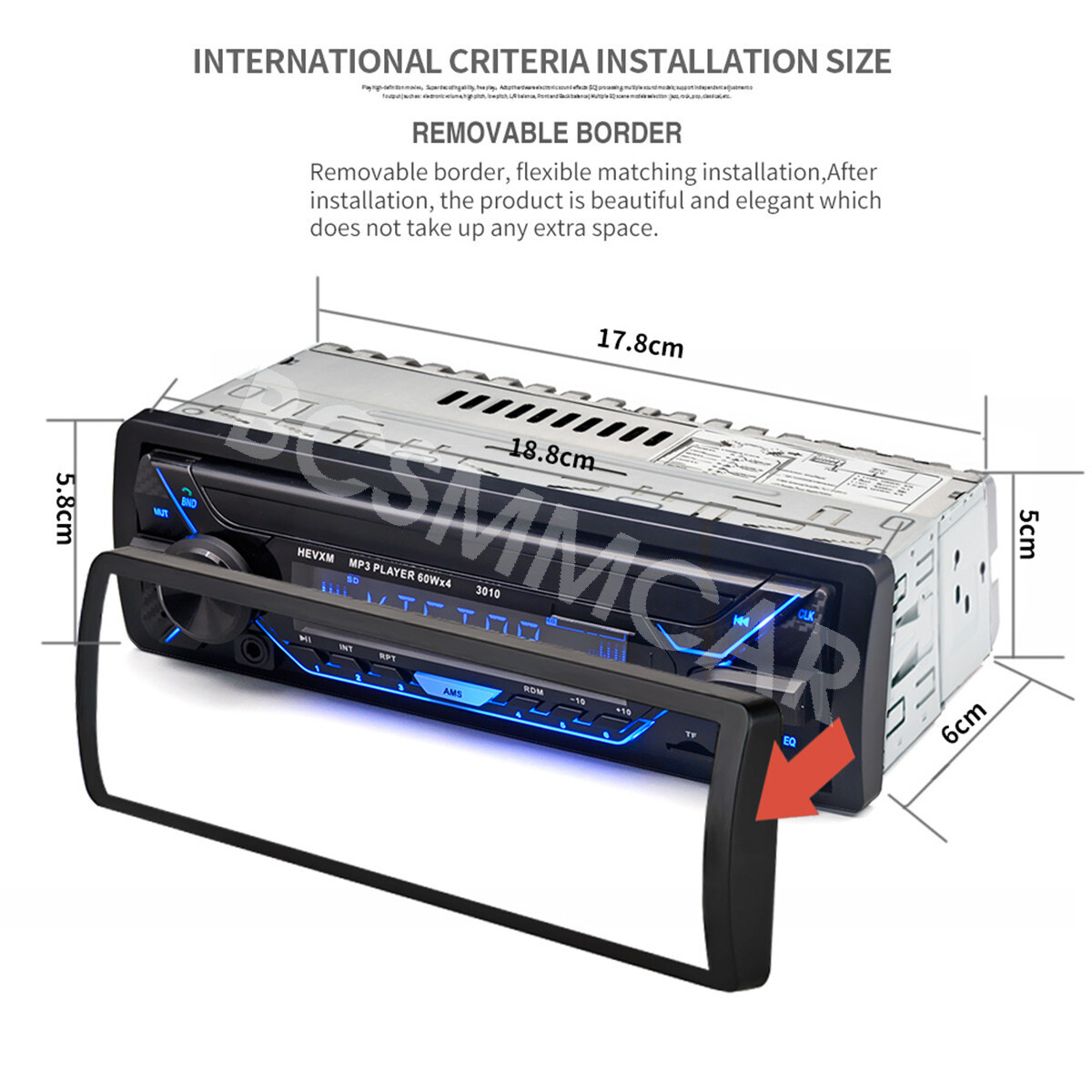 Single DIN Car MP3 Player Radio Stereo Audio Bluetooth FM USB TF Card AUX Input